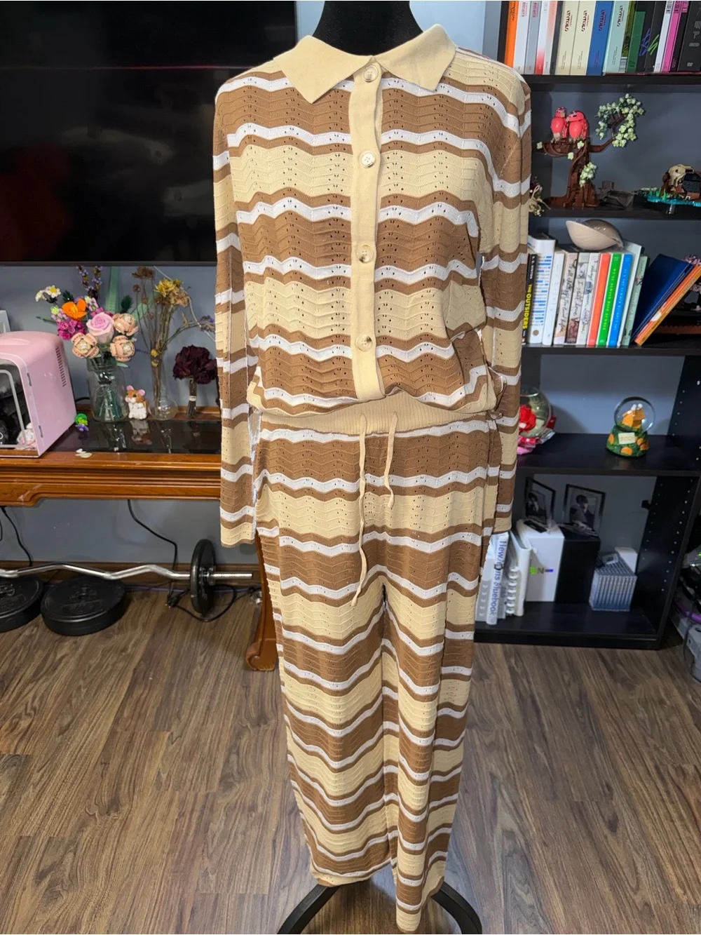 Striped Knit Set in Tan, White & Brown